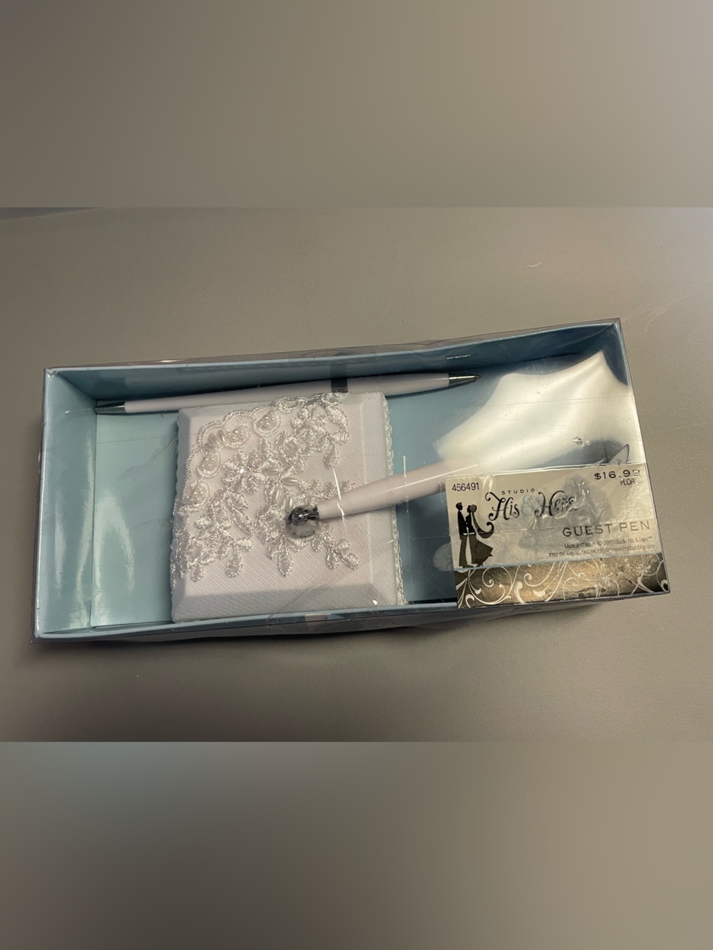 His & Hers Wedding Guest Pen & Holder Set - White - Bridal Reception